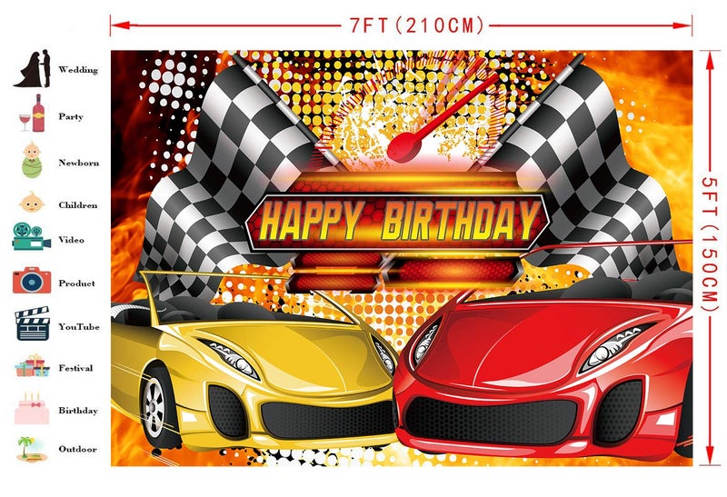 FHZON Racing Car Backdrop for Birthday Party Decorations FHZON 7x5ft Birthday Backgrounds Theme Party Photography Background Wallpaper Photo Booth Prop BJLHFH65 - Image 2